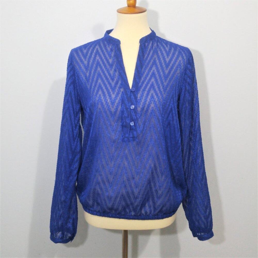 The Limited Royal Blue Chevron Sheer Blouse